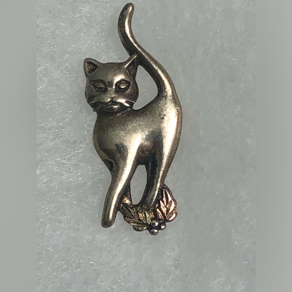 12k Sterling Silver 925 RGC Marked Cat & Leaves Design 30.35mm Pendant 2.6g